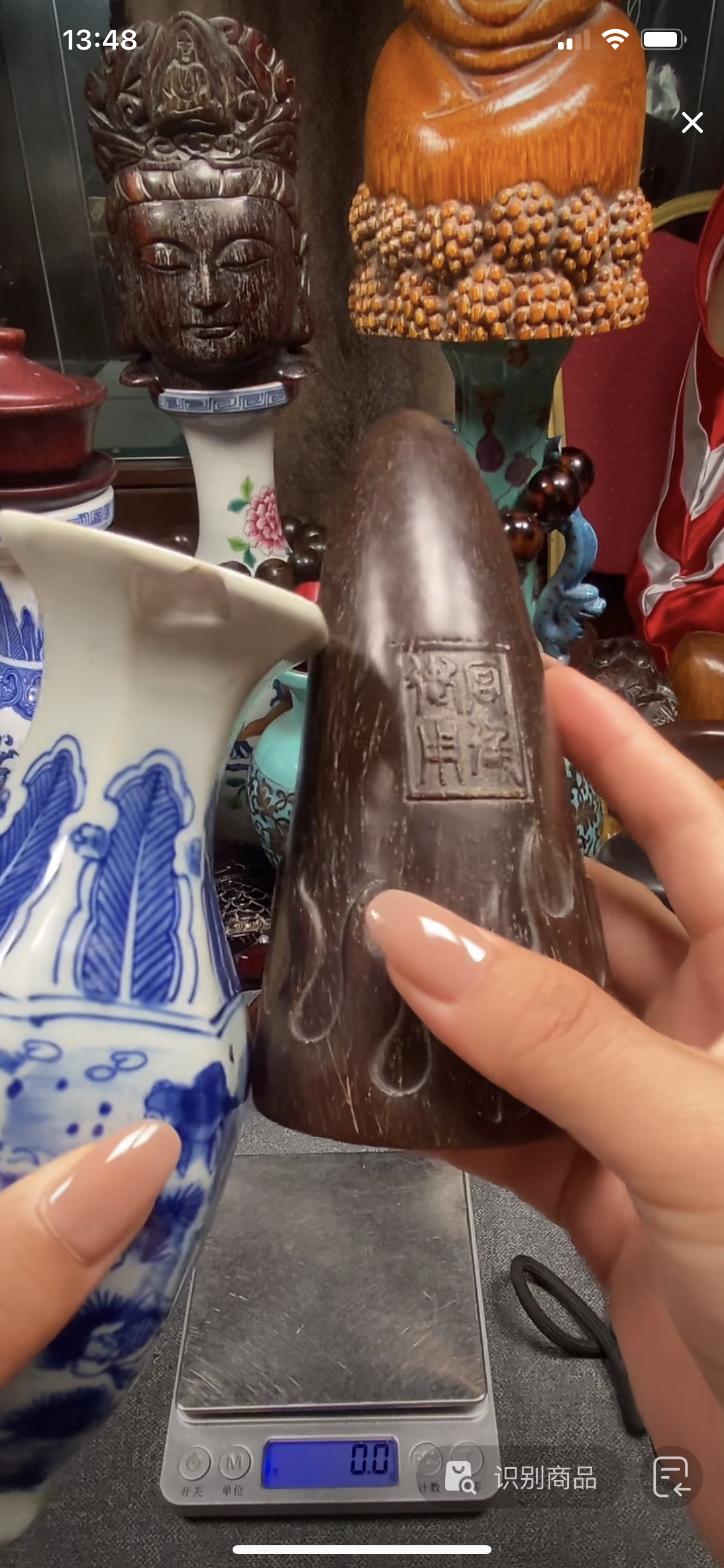 青花釉里红四季花卉纹复古纯手工成型薄胎盖碗
