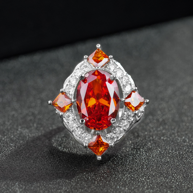 铜合金合成锆石戒指 铜合金 合成立方氧化锆 芬达红戒指7141-3