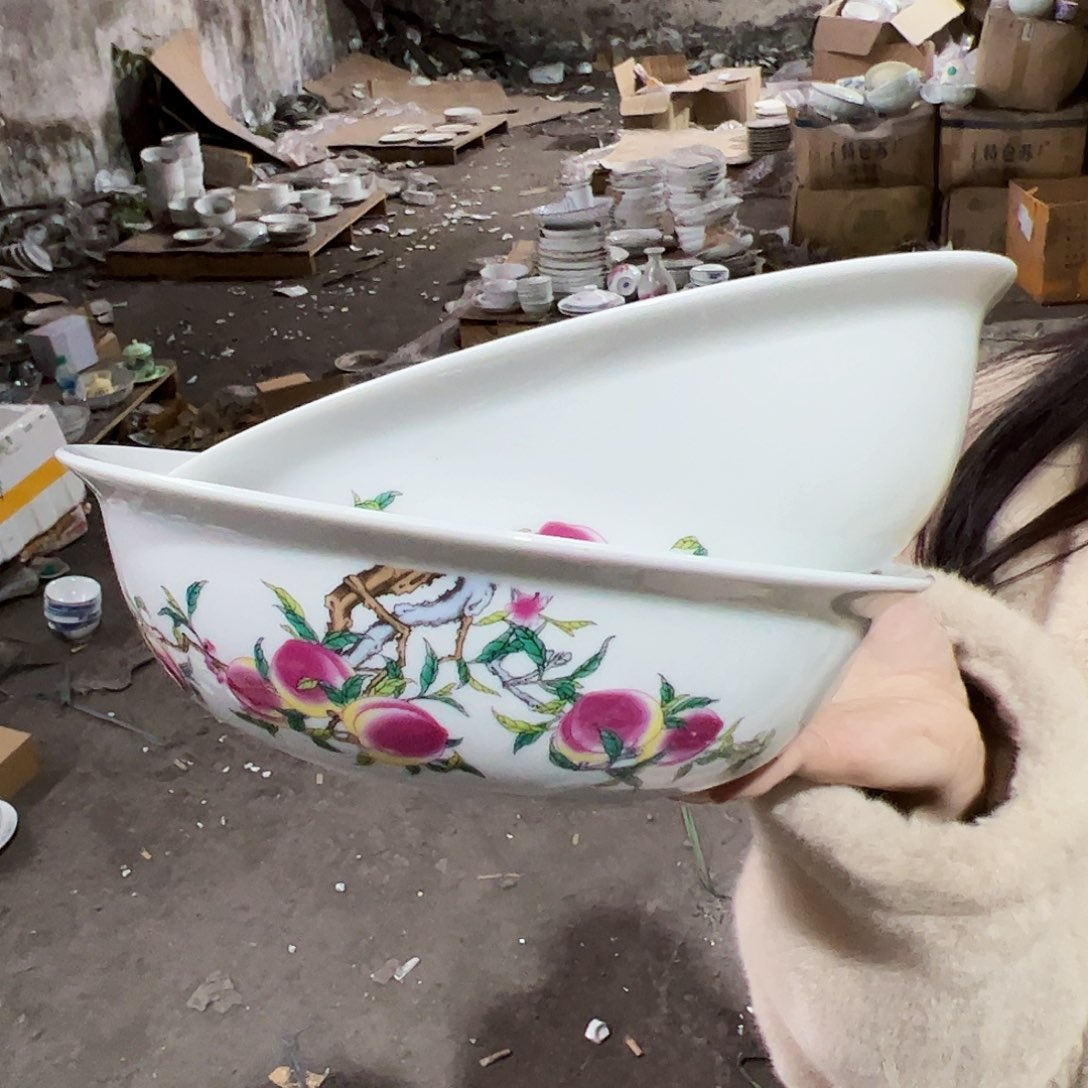 摆件陶景德镇陶瓷10寸寿桃大汤碗2个