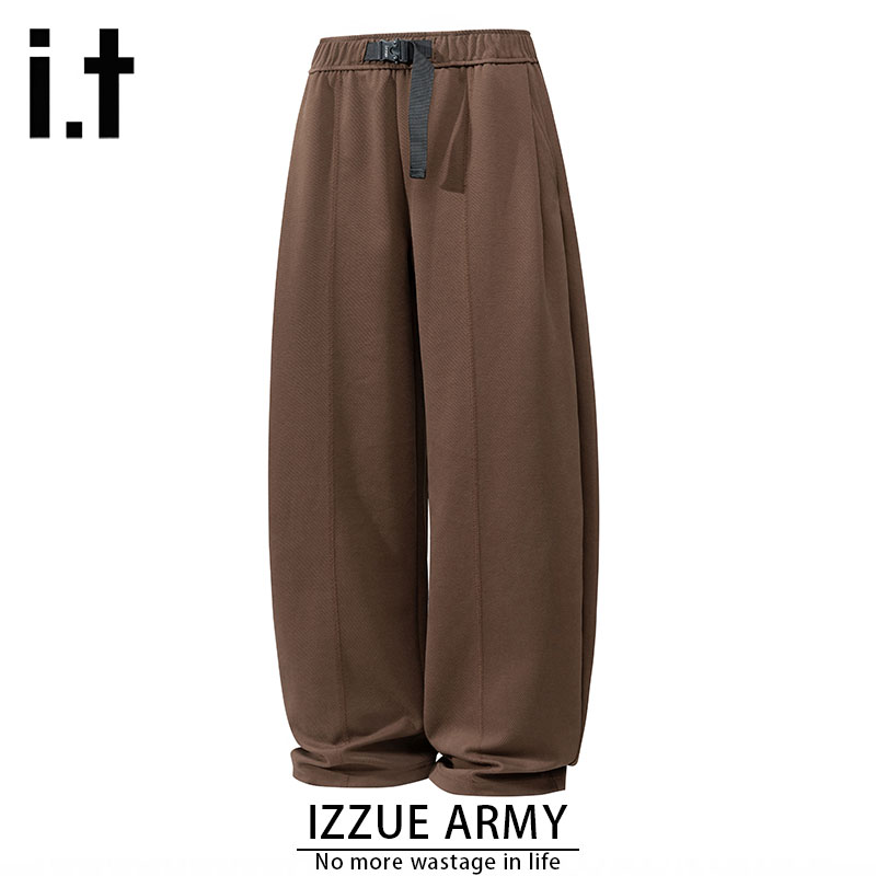 izzue秋季肌理感美式休闲垂感运动长裤正品潮流宽松直筒休闲裤男