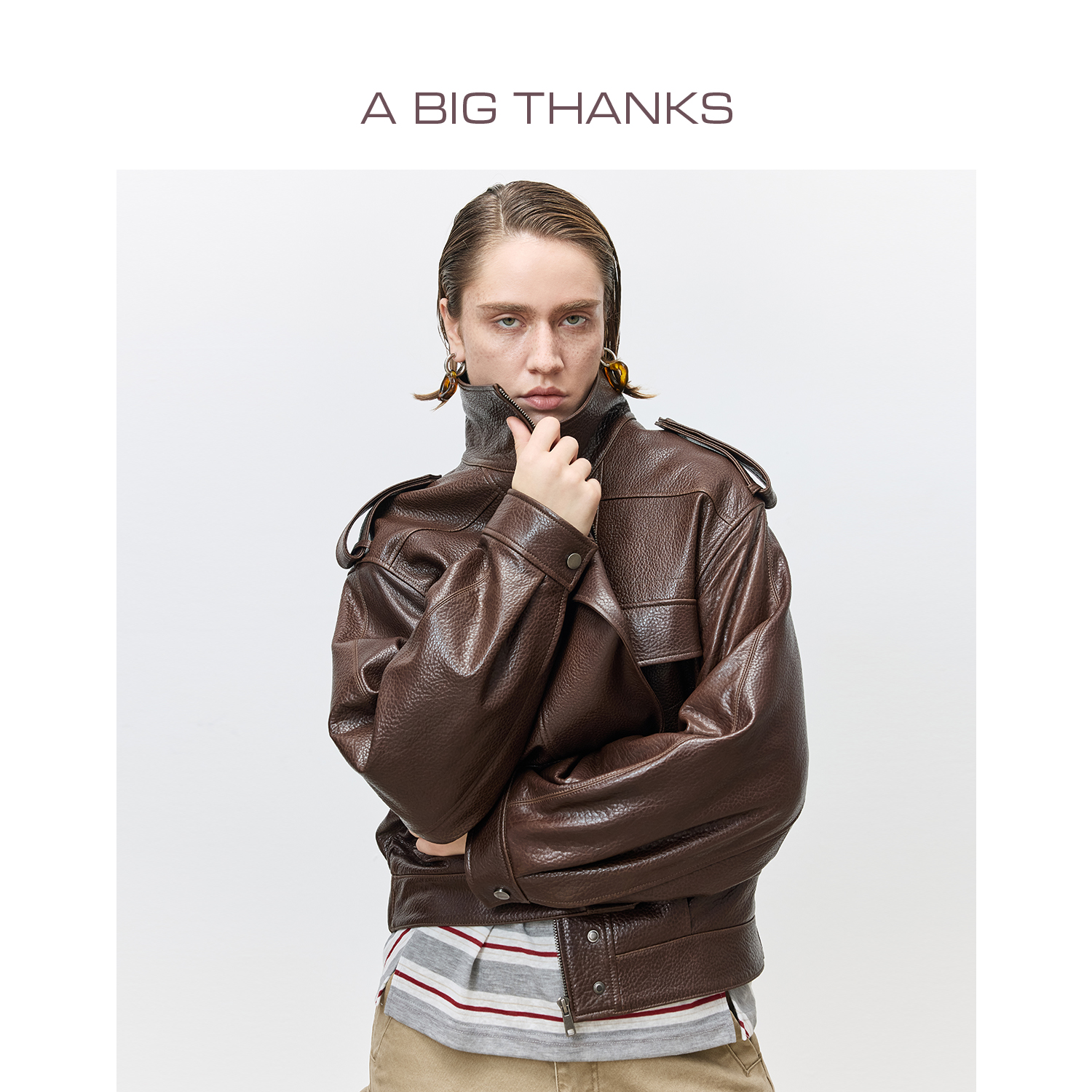 ABIGTHANKS复古怀旧真皮双色绵羊皮翻领夹克皮衣ABT508L12PY5082