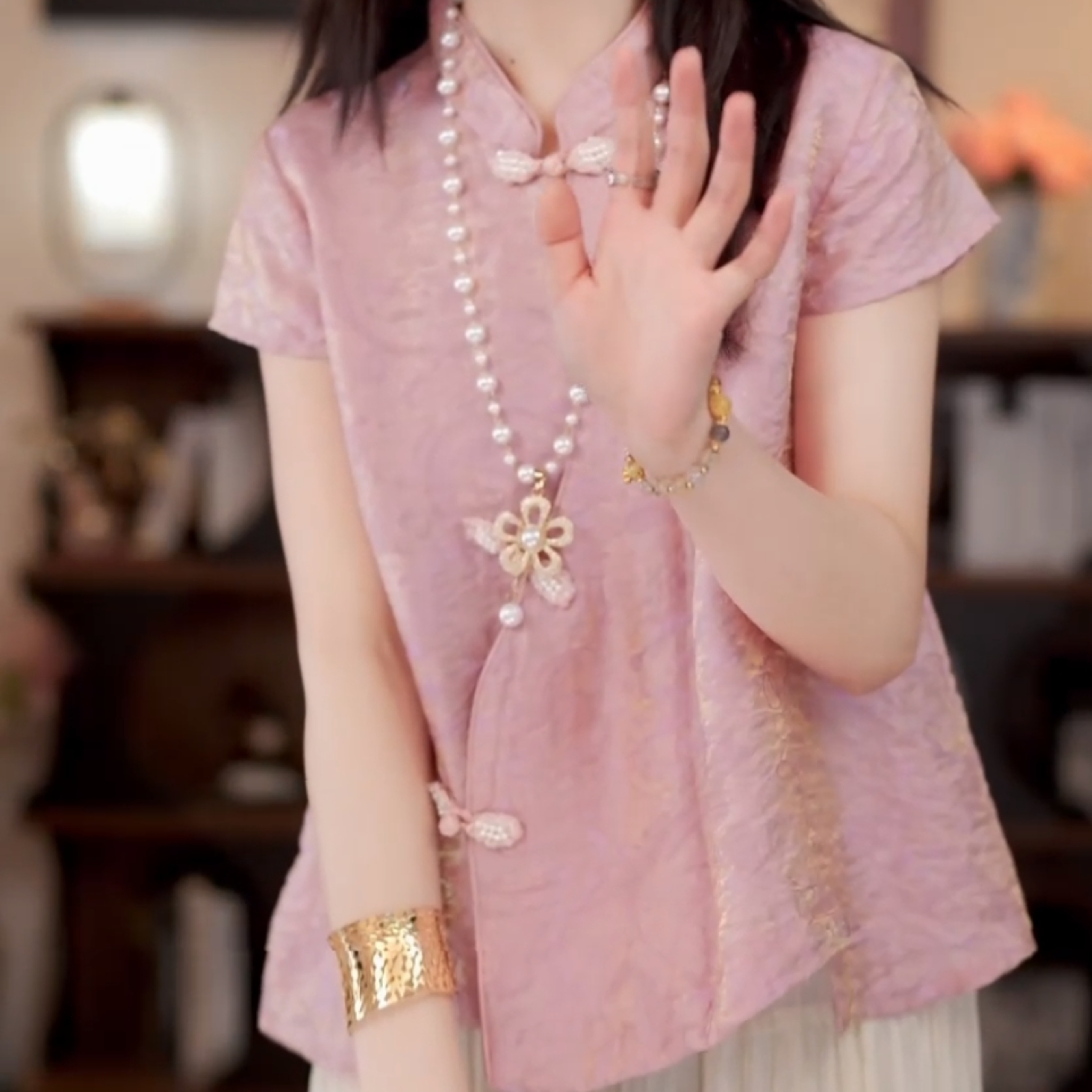 【清雅】新中式立领扎染斜襟上衣2025春夏新款上衣小衫1