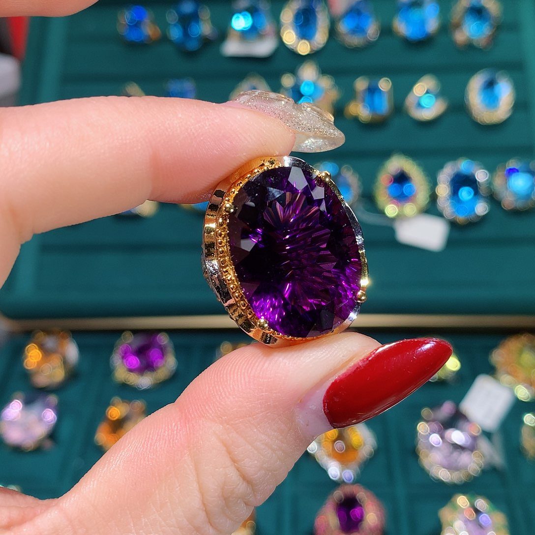 紫晶戒指银S925镶嵌戒指
