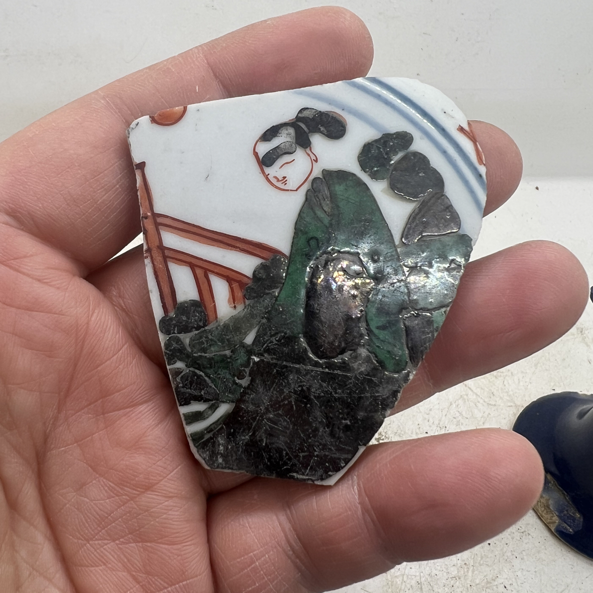 青花五彩人物侍女瓷片标本