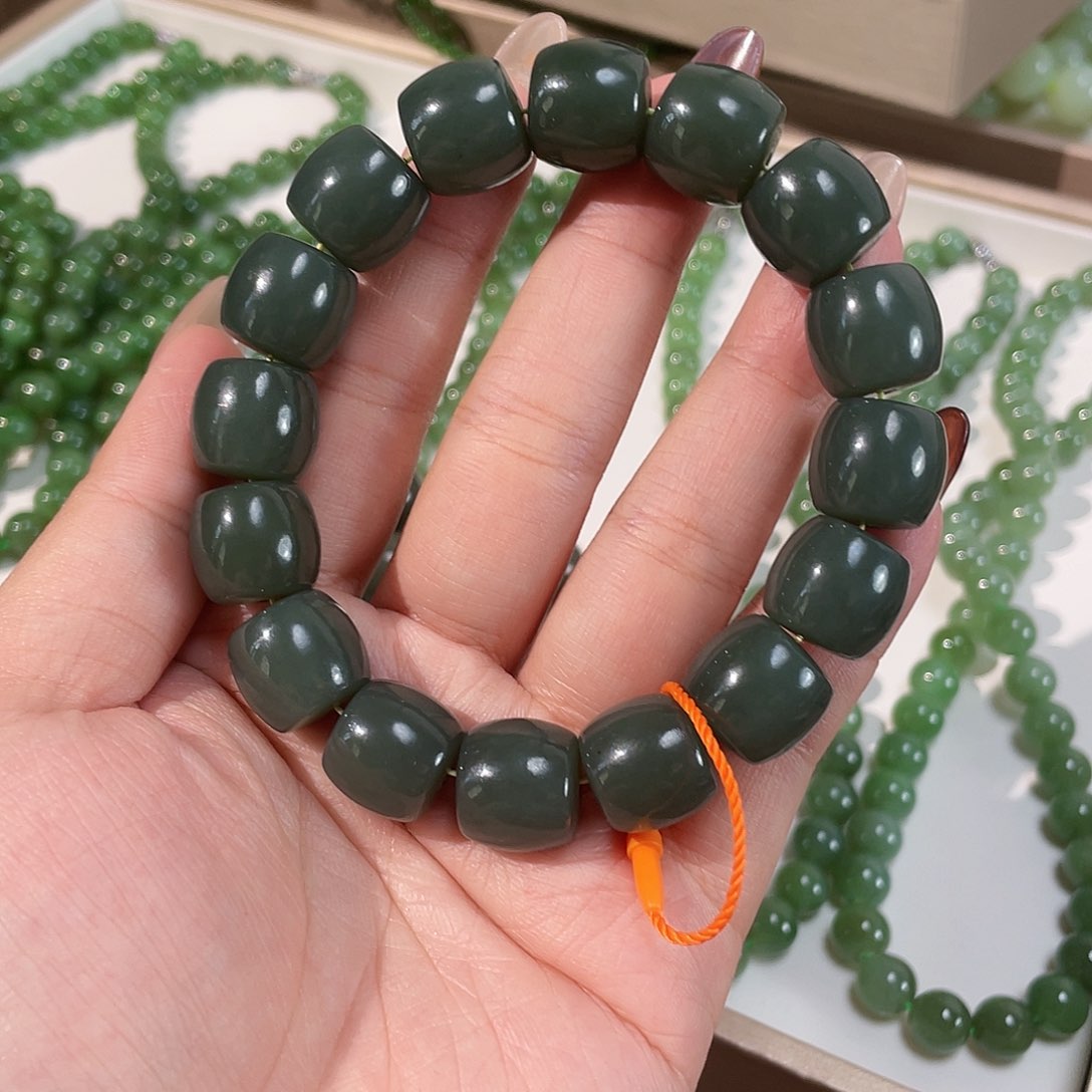 和田玉手链未镶嵌新疆且末 瓷蓝 14