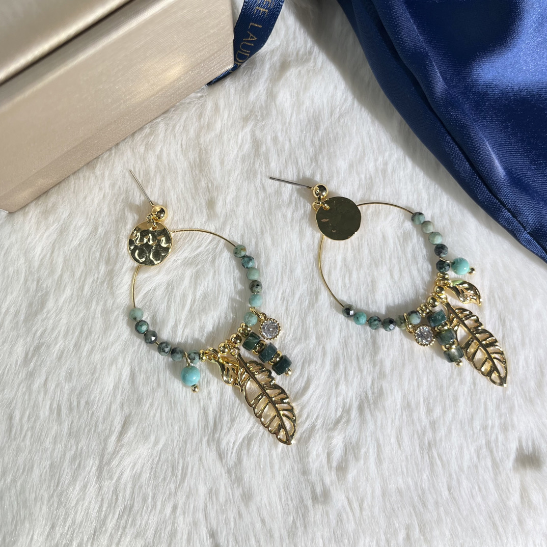 黄铜石英石耳饰 捕梦网黄铜镀金原石流苏耳环小众925银针