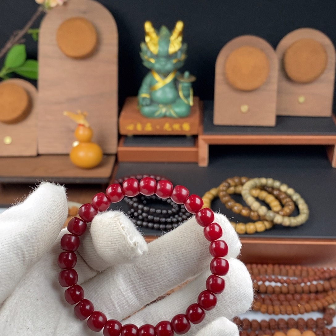 菩提根/象牙果手串单圈朱砂供