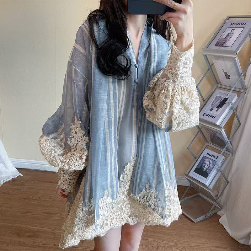 不规则裙V领拼接纯色夏季设计感连衣裙复古法式