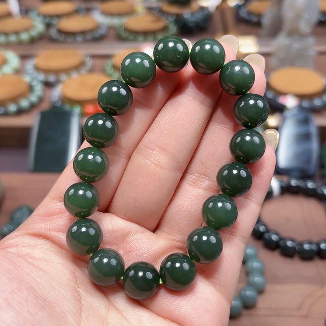 和田玉未镶嵌手链沙枣青蓝调12 特细 