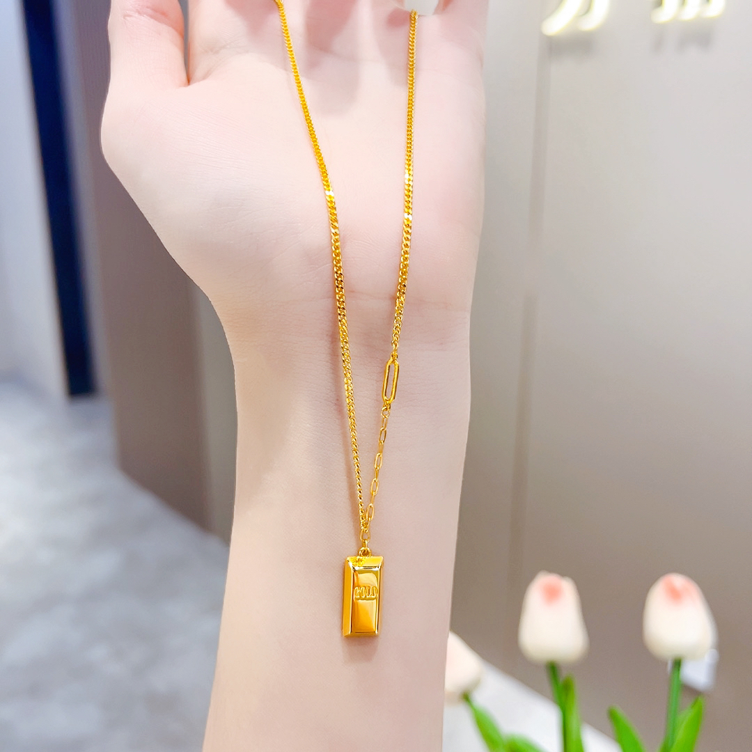 精品5G足金时尚百搭暴富金砖项链00758
