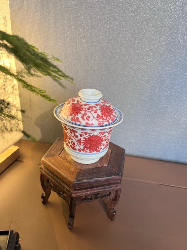 景德镇仿清原矿釉里红 古法烧制 全点工工艺 缠枝花卉马蹄盖碗