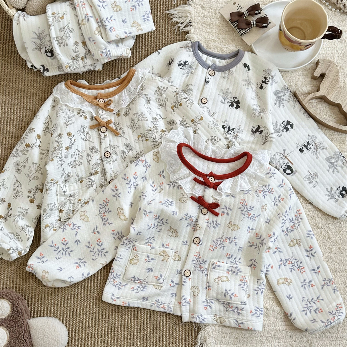 【亲子款】2025新款三层夹棉儿童家居服长袖碎花睡衣保暖套装0301