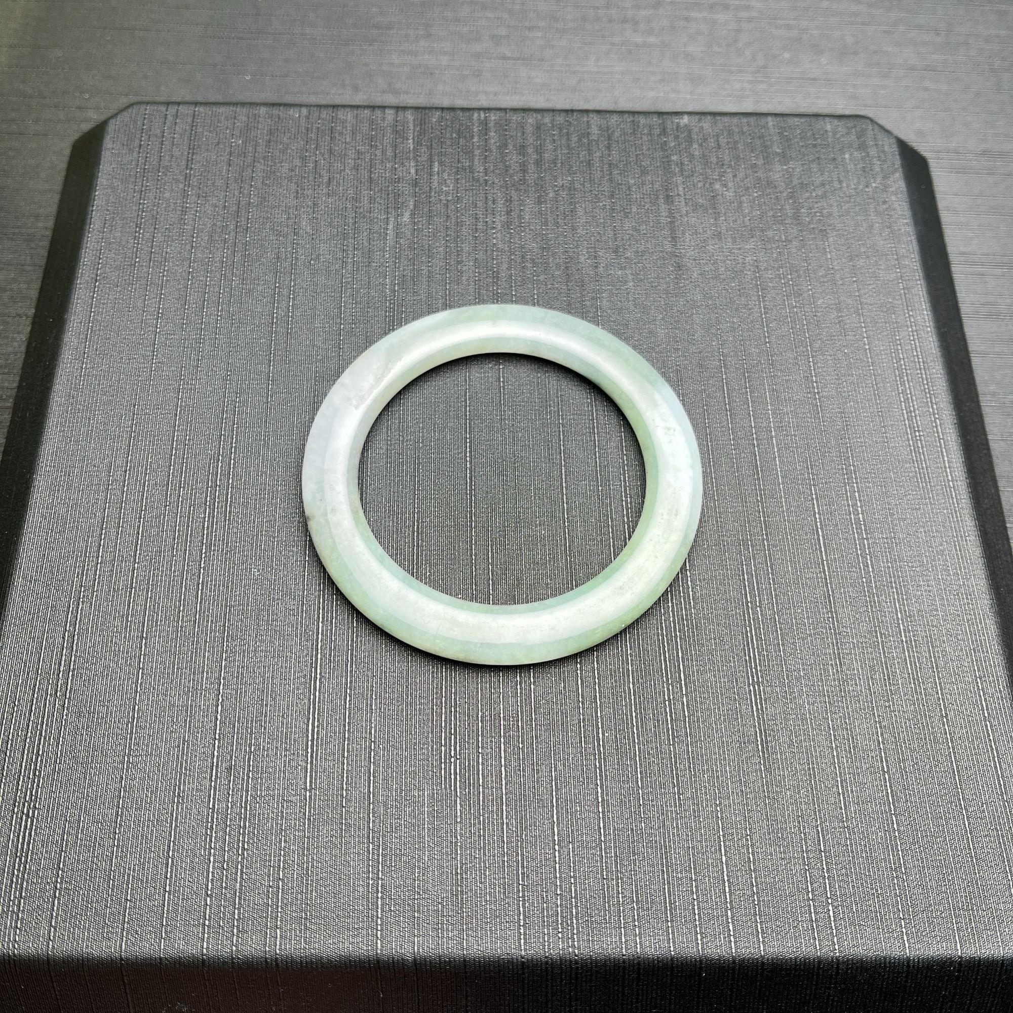 缅甸翡翠A货糯种飘花手镯扁圆条手镯53圈口