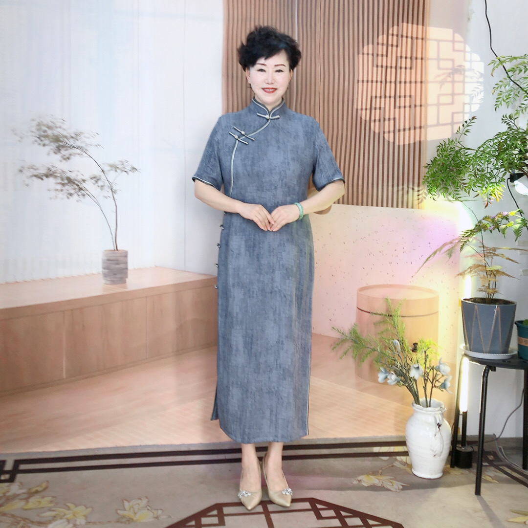 【莫兰】低领大码旗袍亚麻显瘦气质时尚夏季复古长款日常中国风