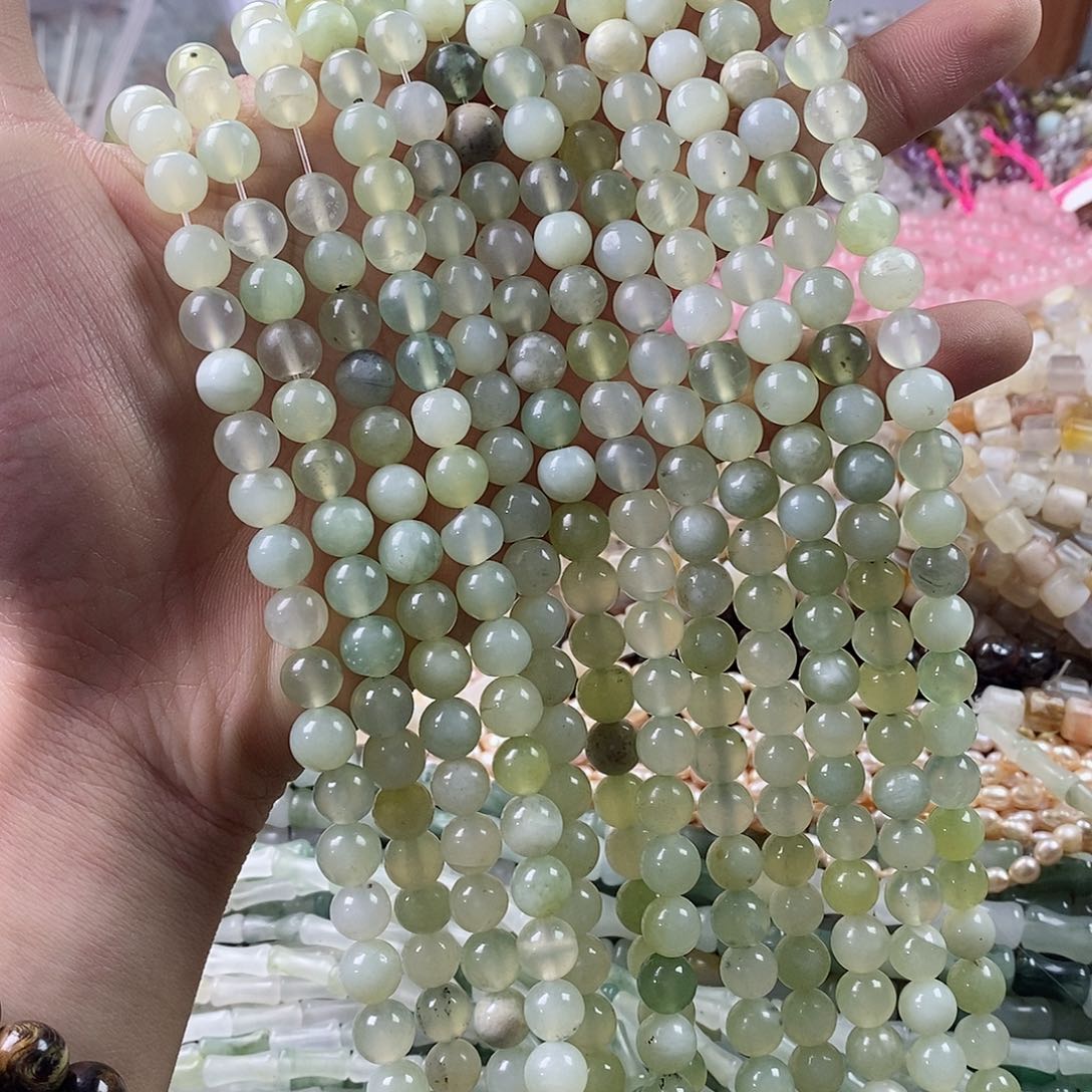 玛瑙/玉髓珠宝半成品未镶嵌一条天然8mm微瑕岫玉圆珠A384