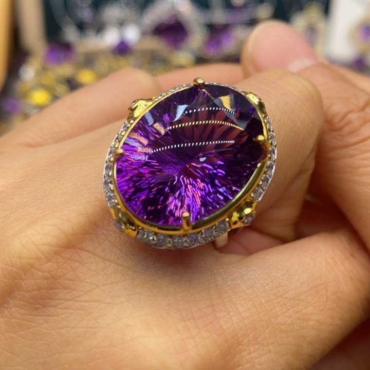 水晶戒指银S925镶嵌天然水晶戒指