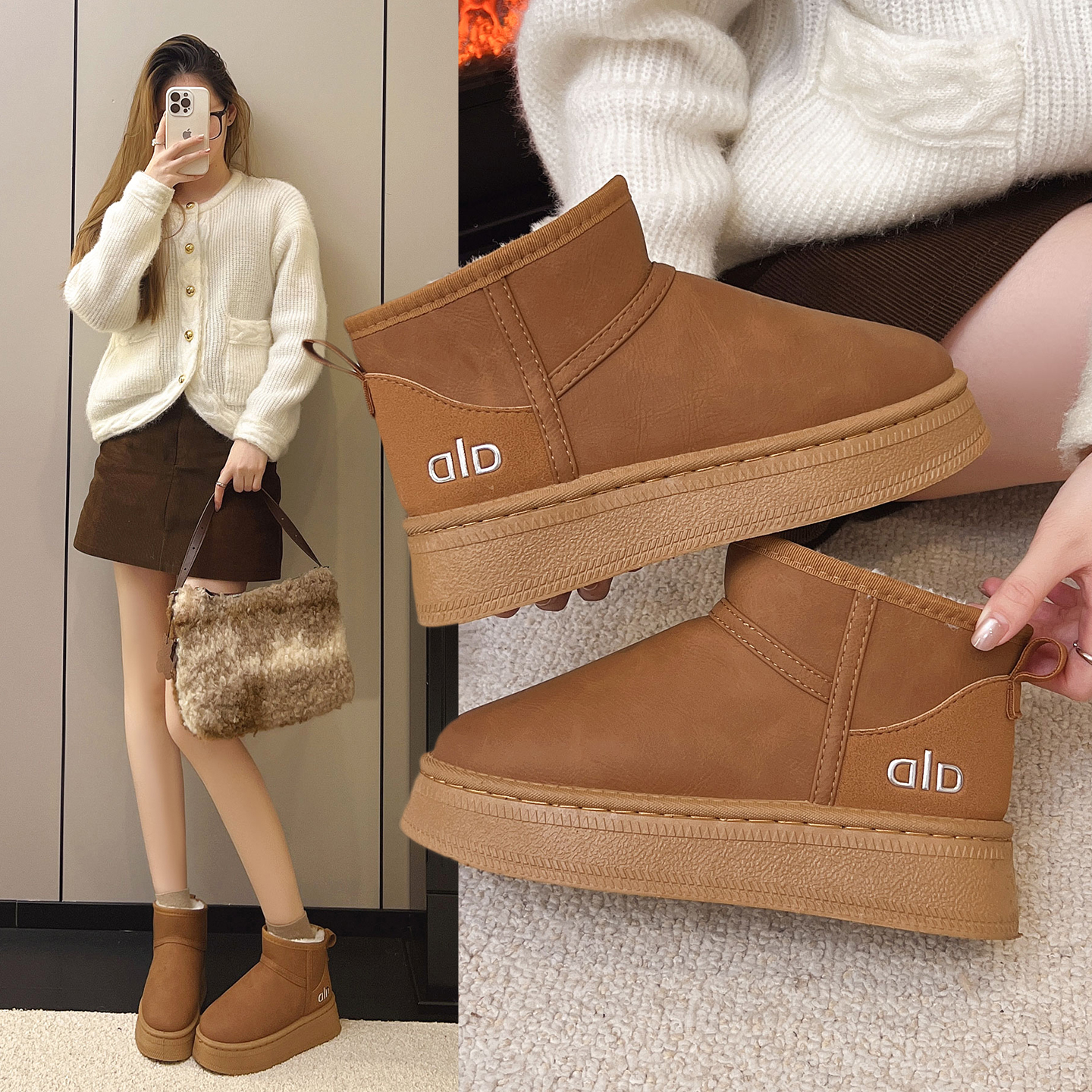 厚款保暖靴子2025冬季新款短靴加厚防水时尚雪地靴百搭舒适棉鞋