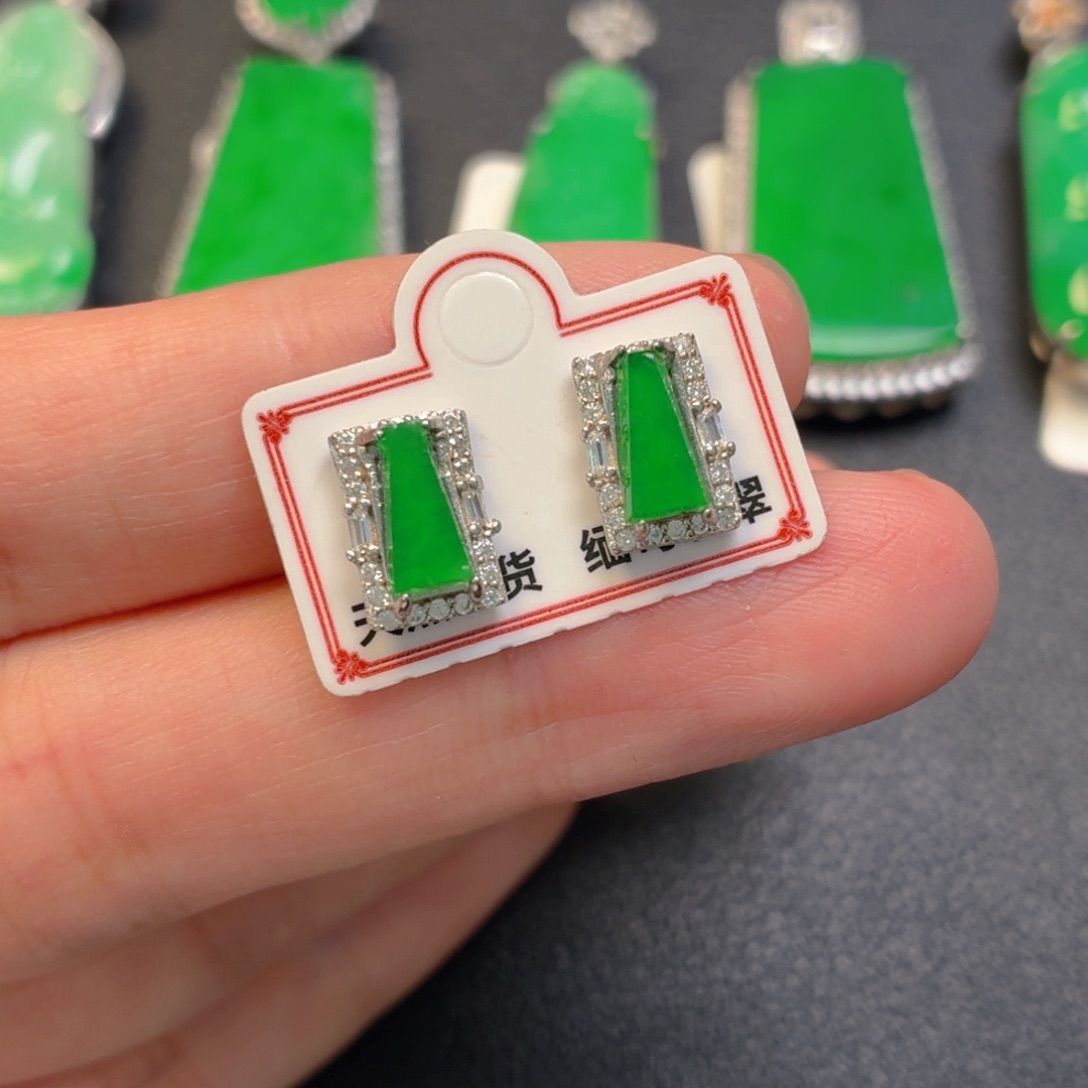 翡翠银S925镶嵌吊坠(不含链)耳钉