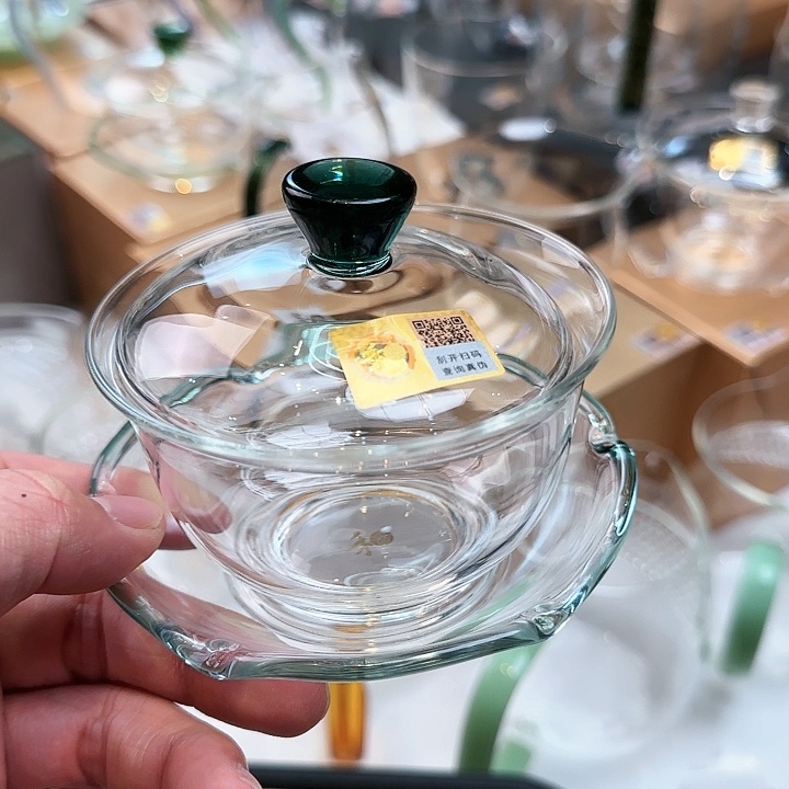 禾器墨绿色沁莲盖碗