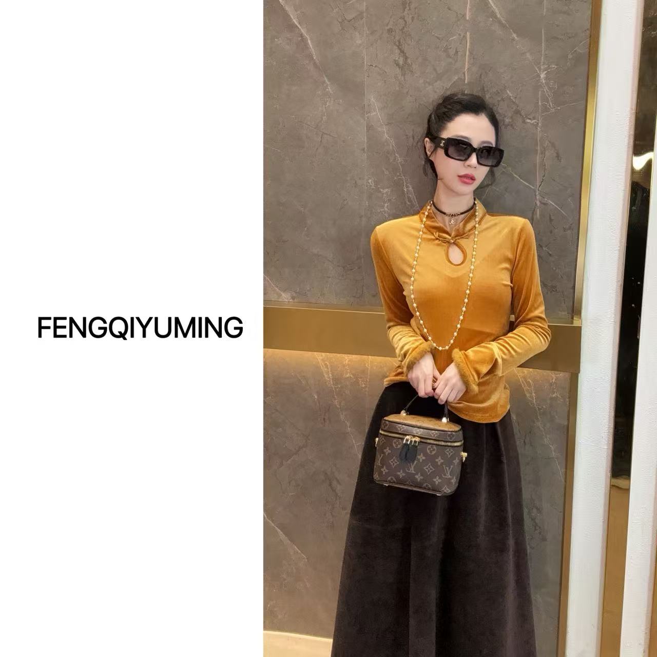 现货  新中式显瘦气质水貂毛长袖秋冬打底衫