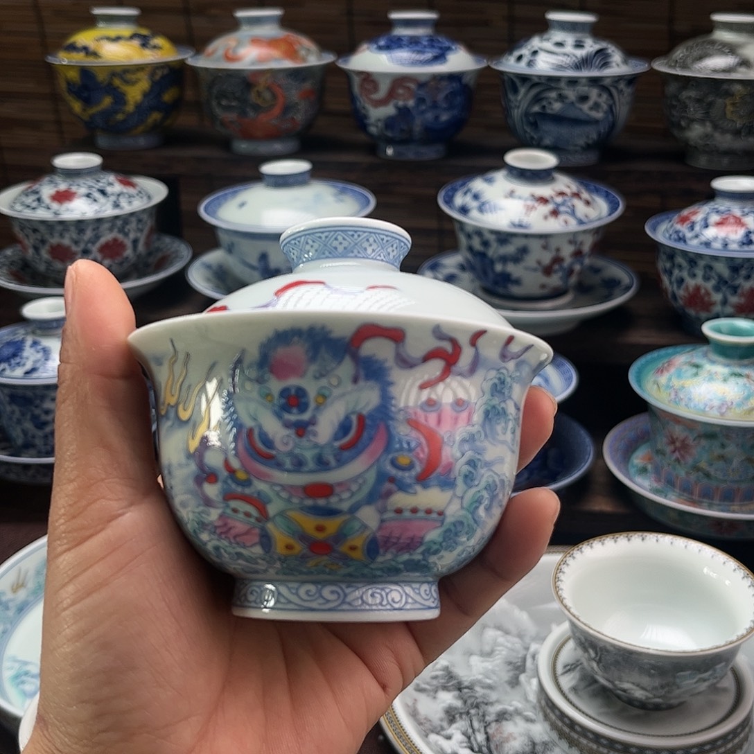 陶摆件景德镇陶瓷二才盖碗