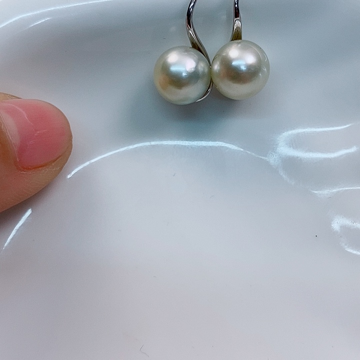 海水珍珠耳饰银S925镶嵌9-10