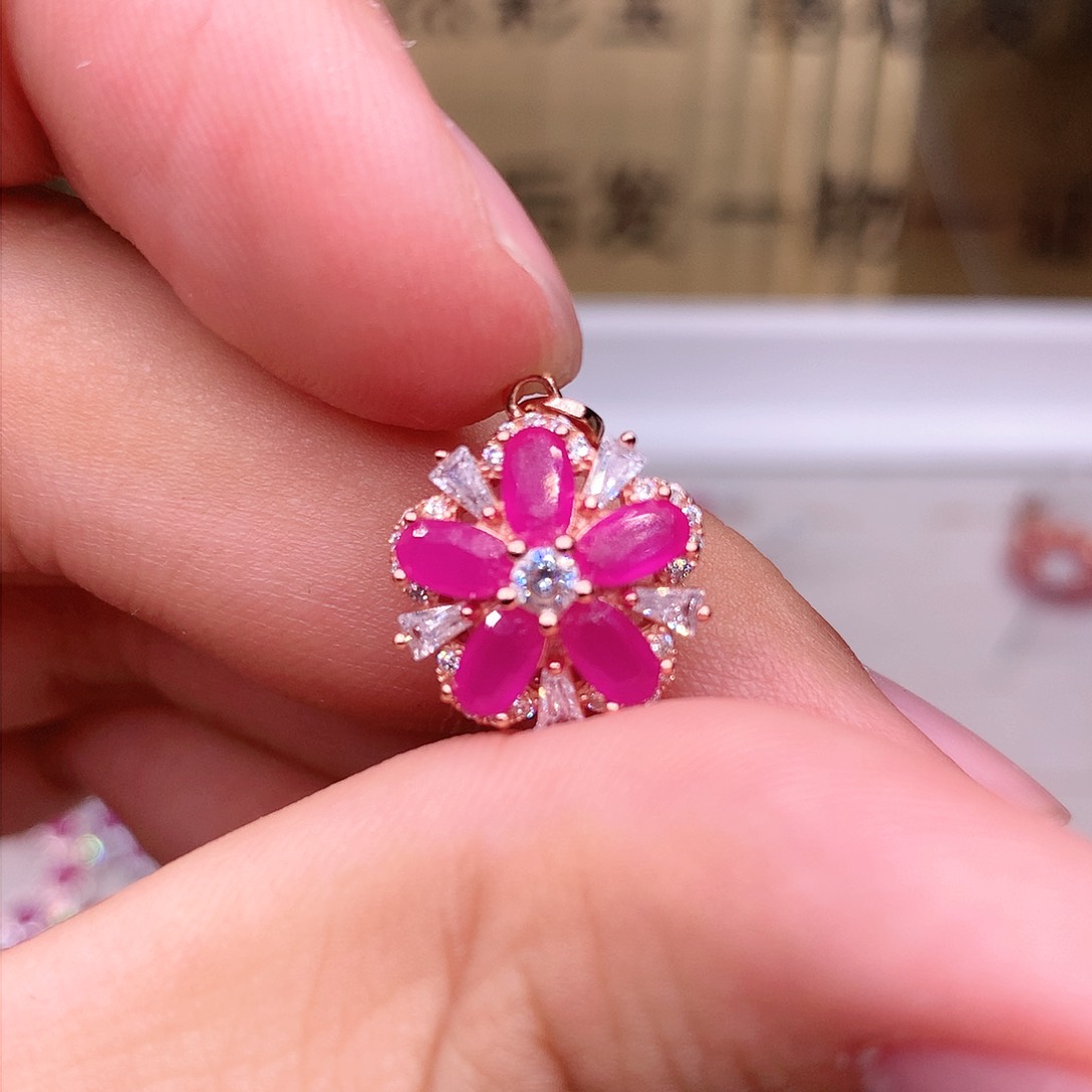 红宝石颈饰银S925镶嵌