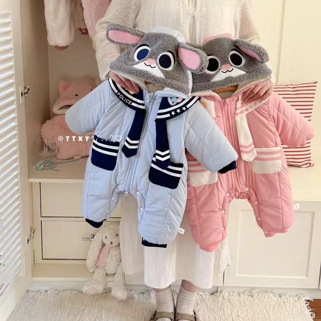 兔子警官连体棉服粉蓝