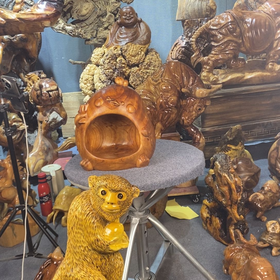 清***影木木雕摆件香樟木大吉大利