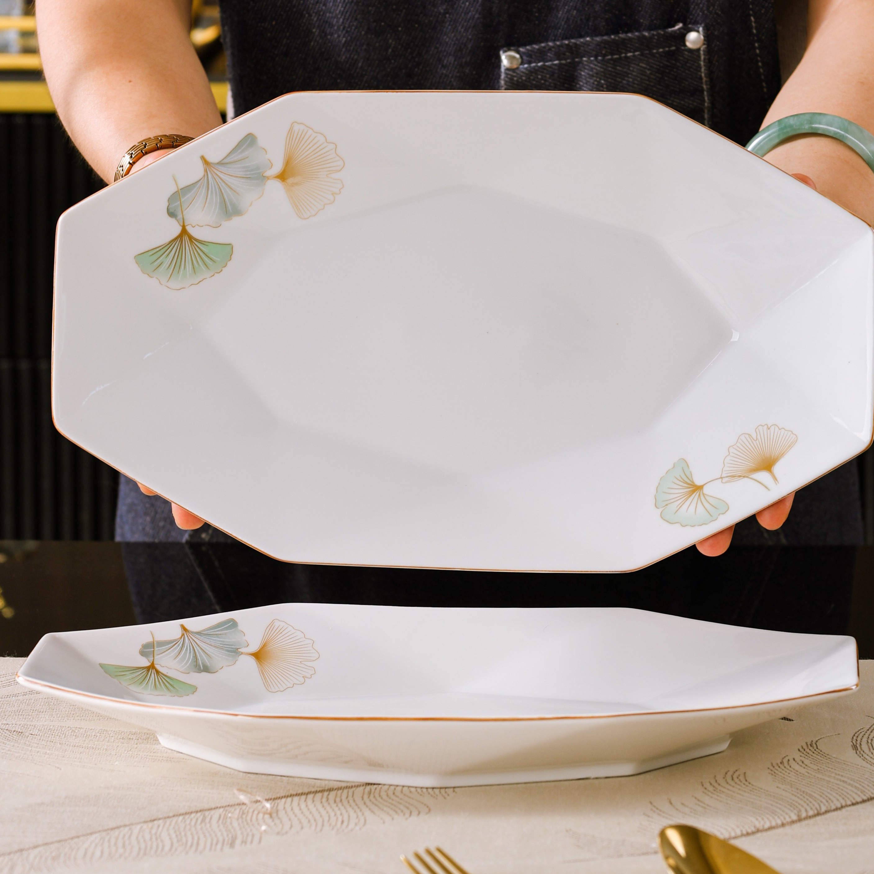 【银杏时光】12英寸鱼盘2只家用陶瓷餐具吃菜送礼家用菜盘子