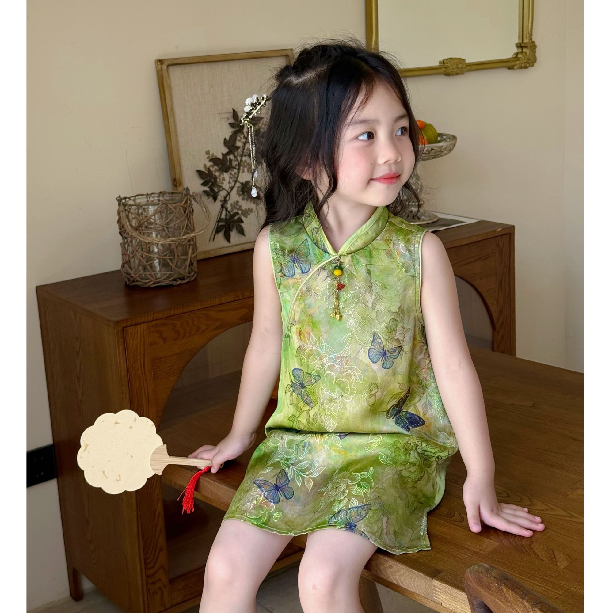 现货）壹妈童装夏季女童洋气国风薄款显白无袖背心裙儿童连衣裙