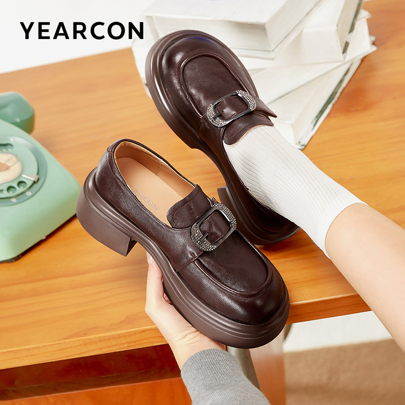 意尔康女鞋2025新款秋季乐福鞋女真皮英伦风单鞋厚底小皮鞋26451W