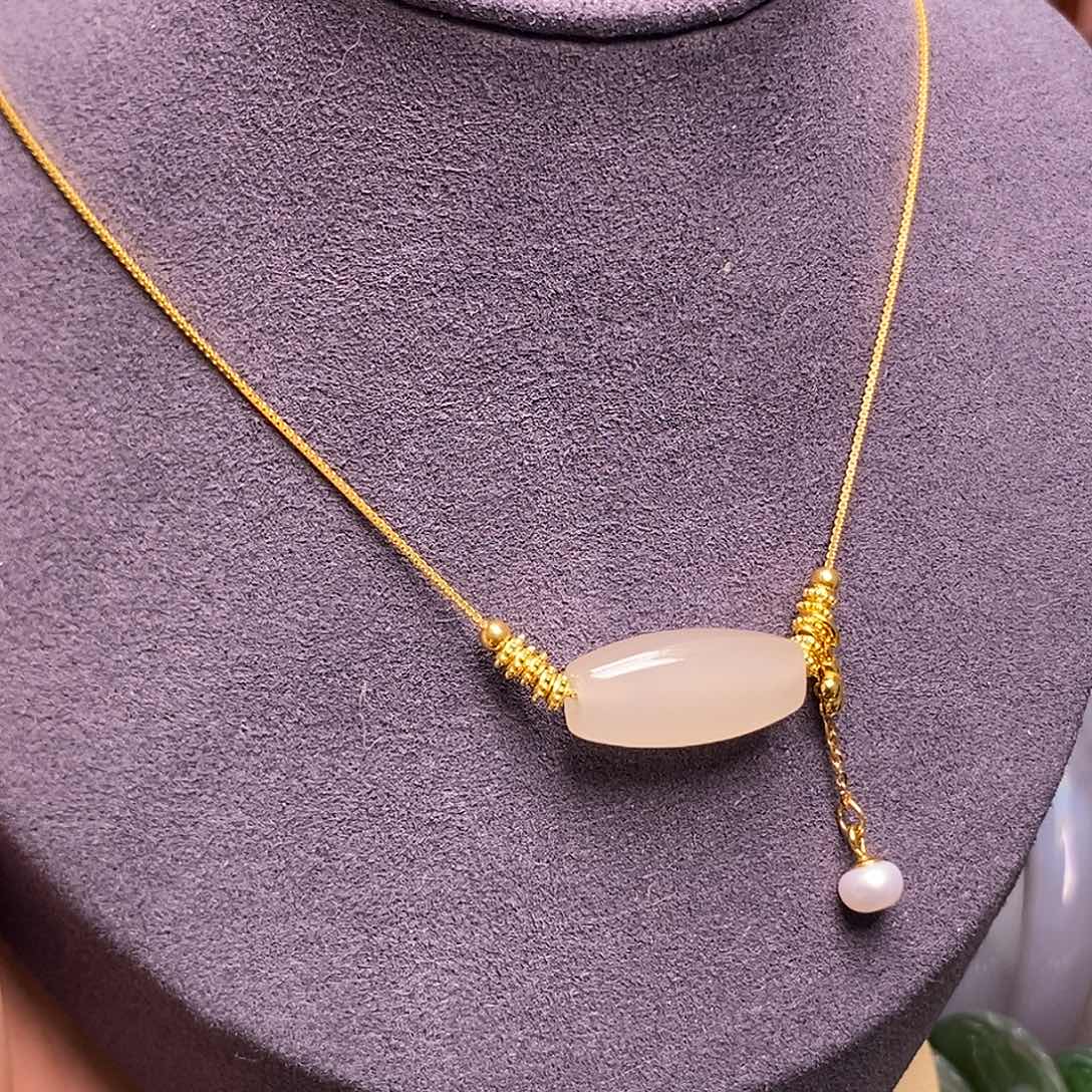 和田玉未镶嵌颈饰藕粉老矿料锁骨链