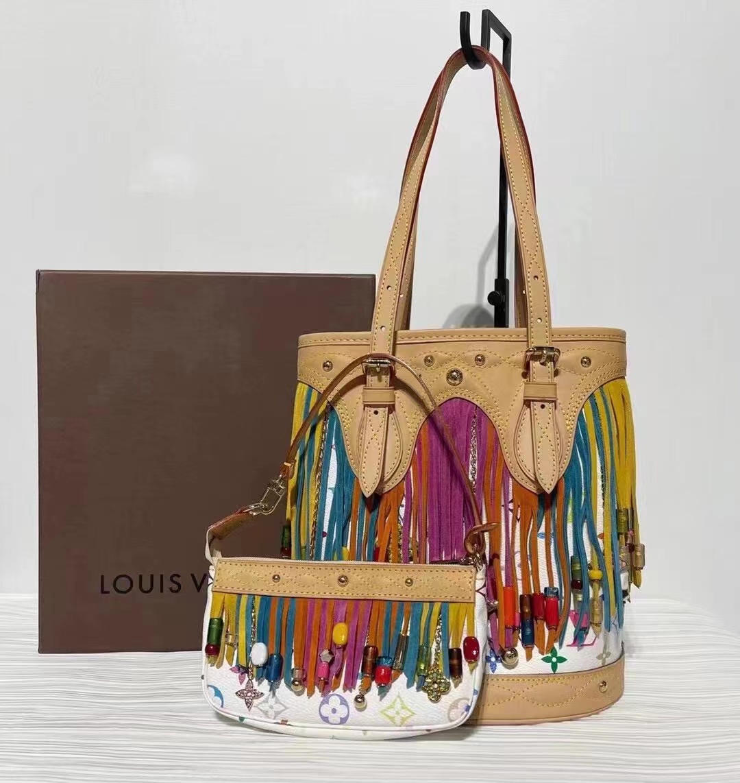 95新 LouisVuitton/路易威登 白三彩 子母水桶包 限量款