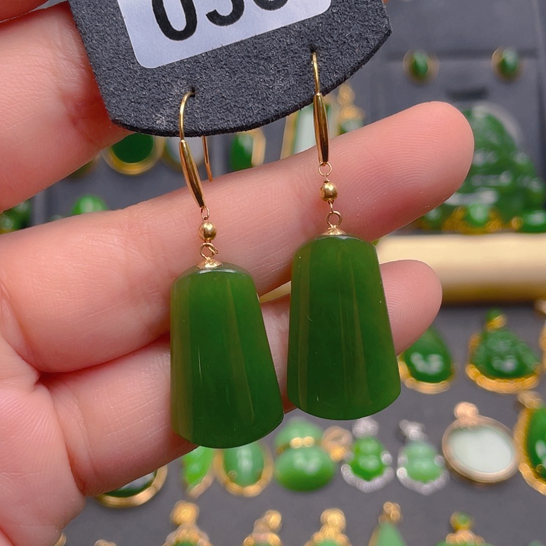 和田玉耳饰18K金镶嵌036