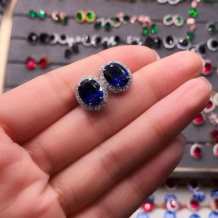 蓝宝石耳饰银S925镶嵌11（8*10）