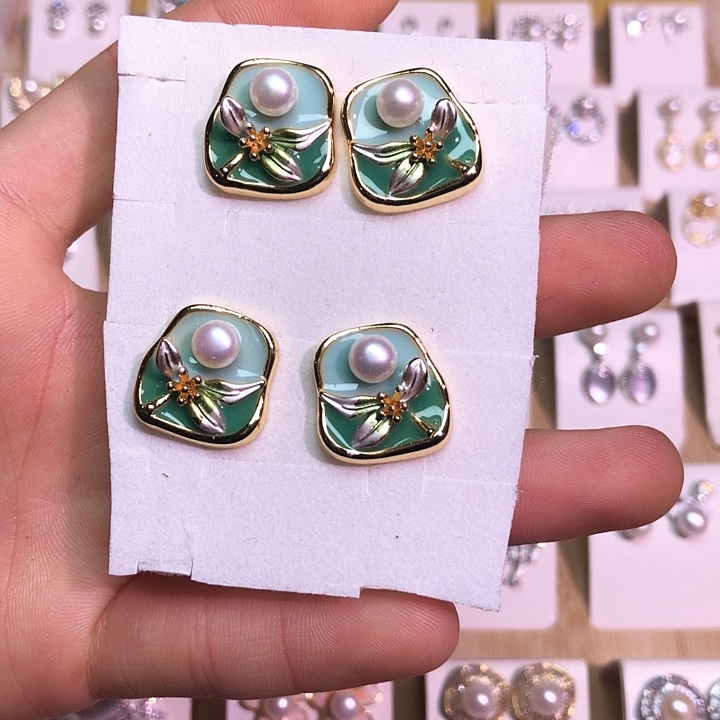 淡水珍珠耳饰银S925镶嵌