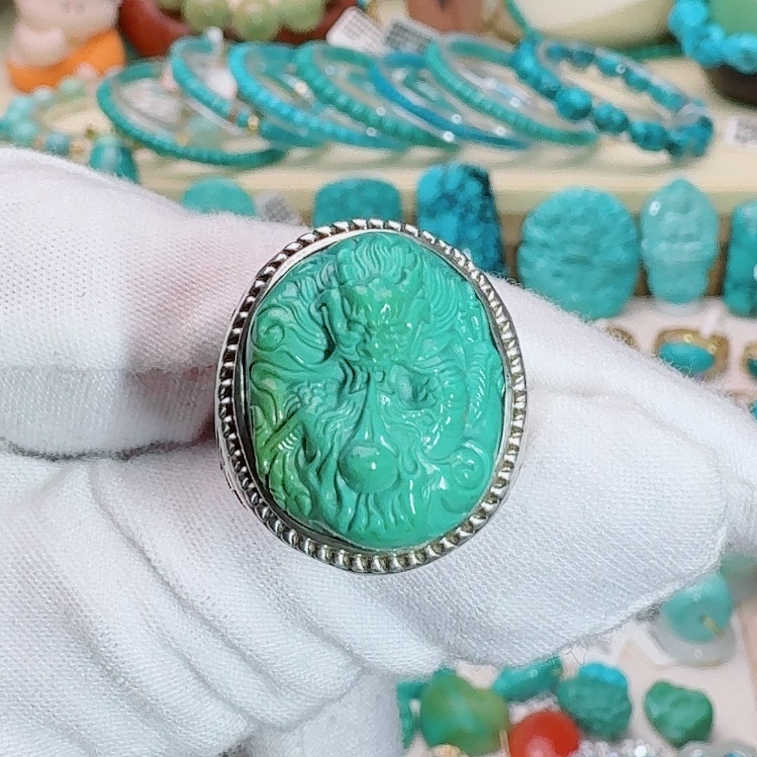 绿松石银S925镶嵌珠宝奇石个性龙戒