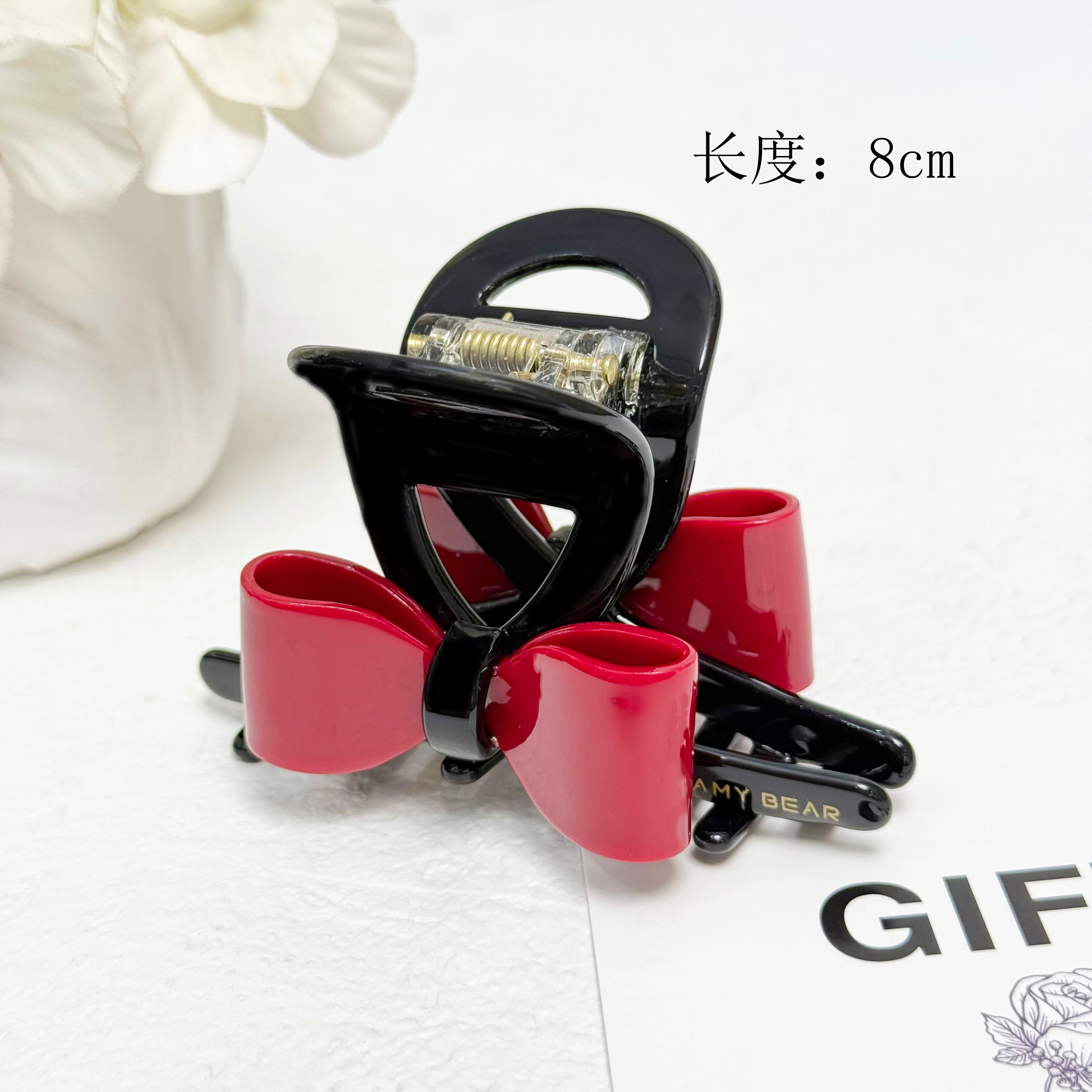 BAOSHATI/宝莎缇F-870红色醋酸蝴蝶结简约抓夹8CM