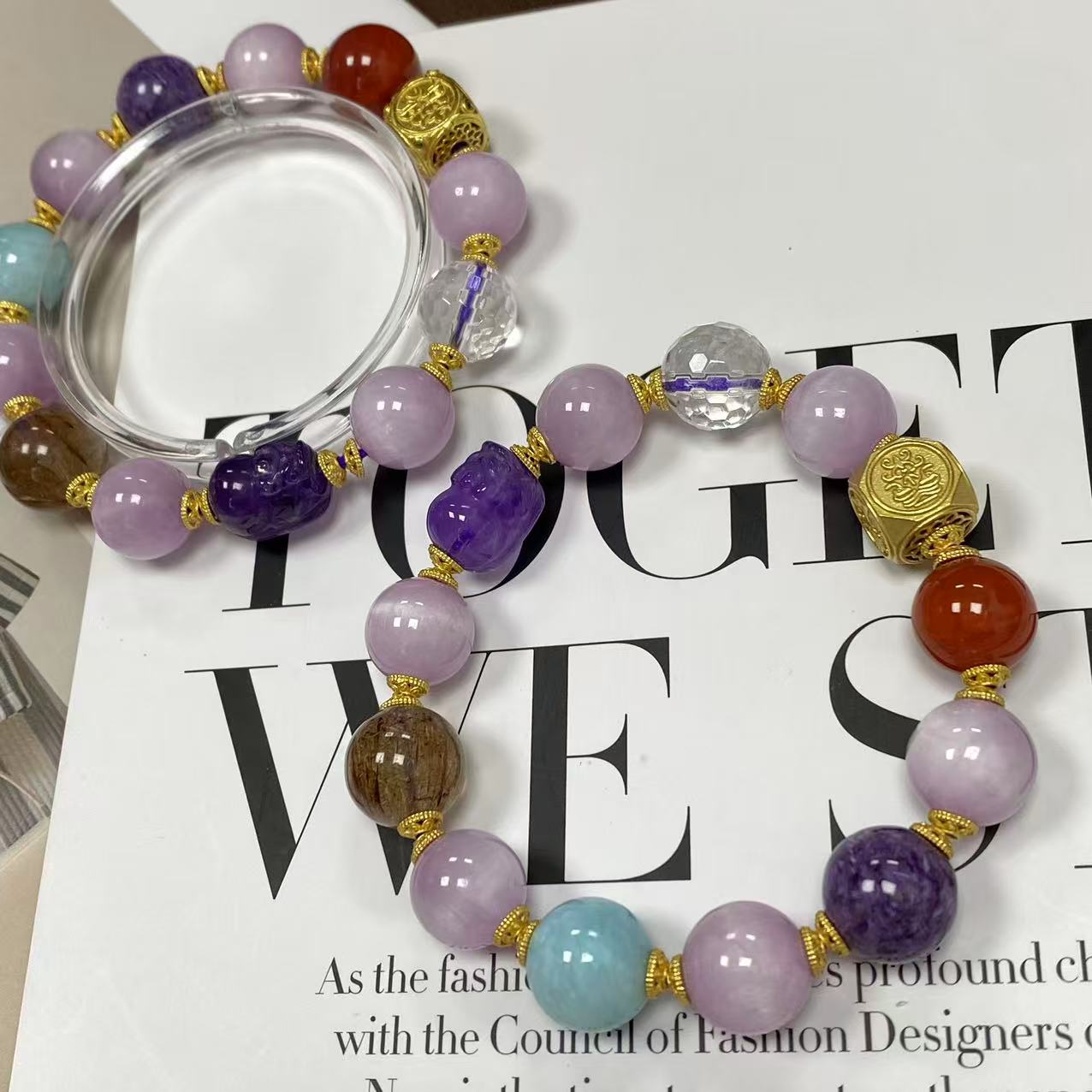 【水晶系列】13mm多宝发晶 银镶水晶手串，多样性发货1件