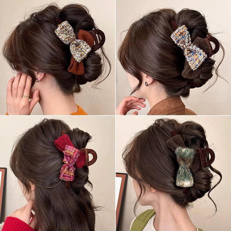 珍美妮双面毛线AB面蝴蝶结抓夹发饰公主头发夹女后脑勺大号鲨鱼夹