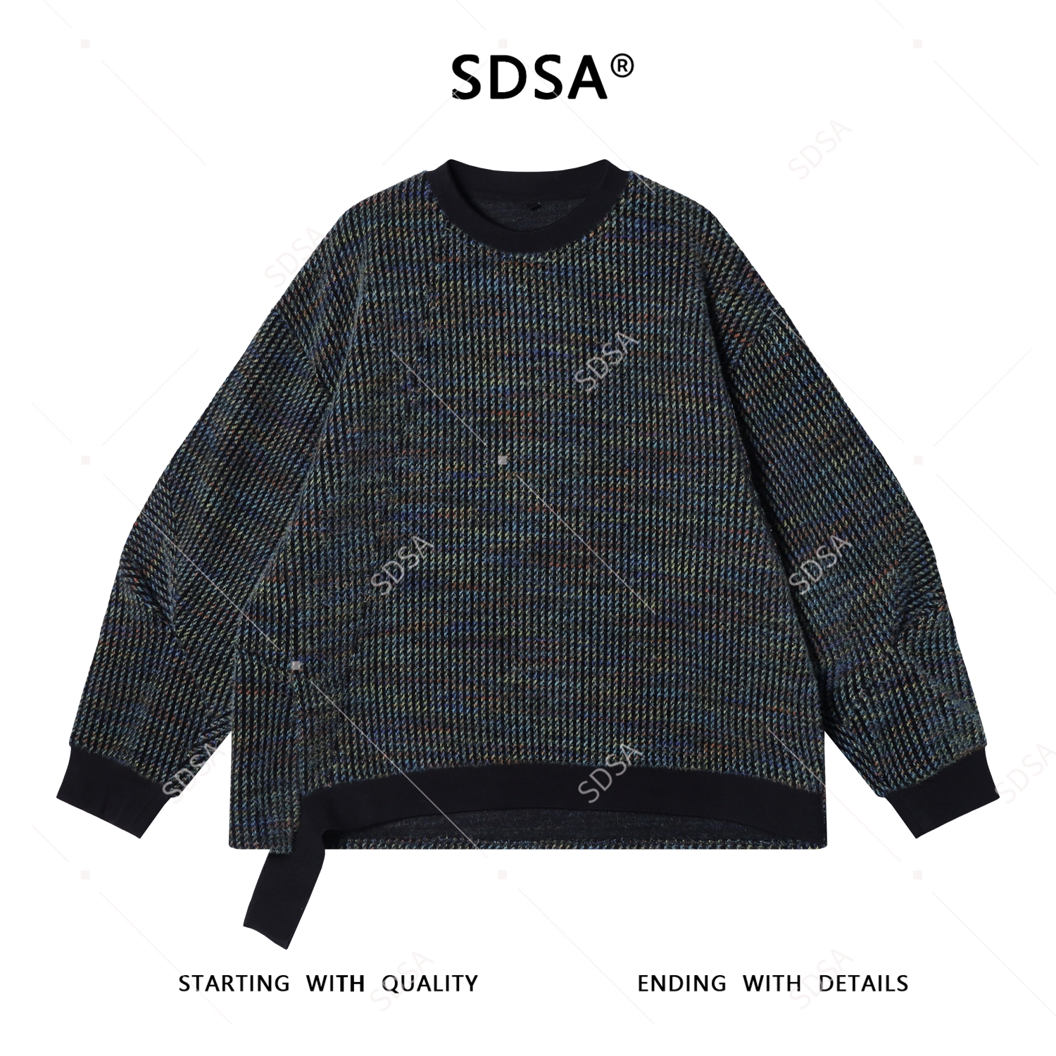 SDSA秋冬新款痞帅男装美式撞色不规则设计圆领针织卫衣宽松百搭