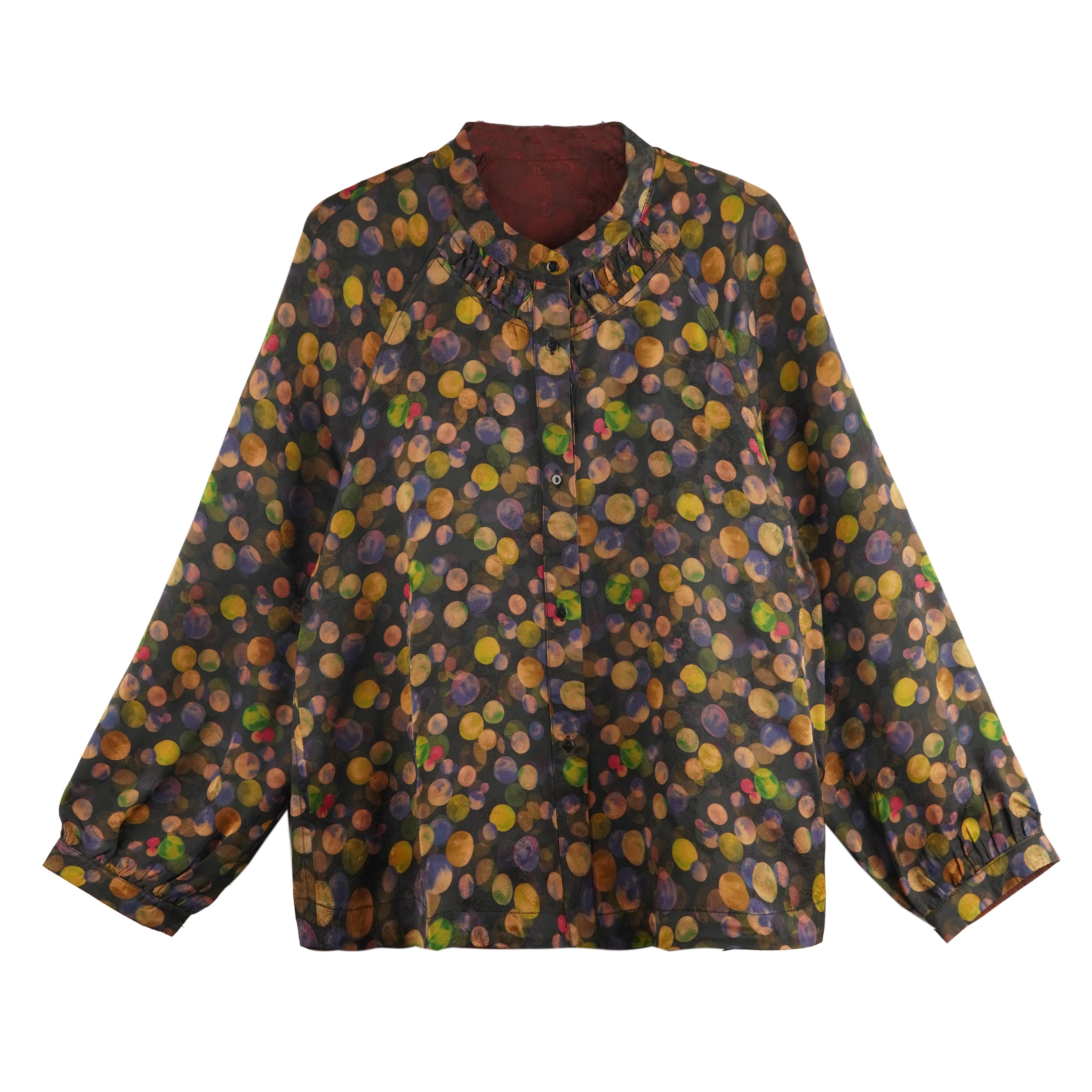 LN 2025新款复古国风中式红云纱七彩波点立领上衣衬衫 24ZH873M