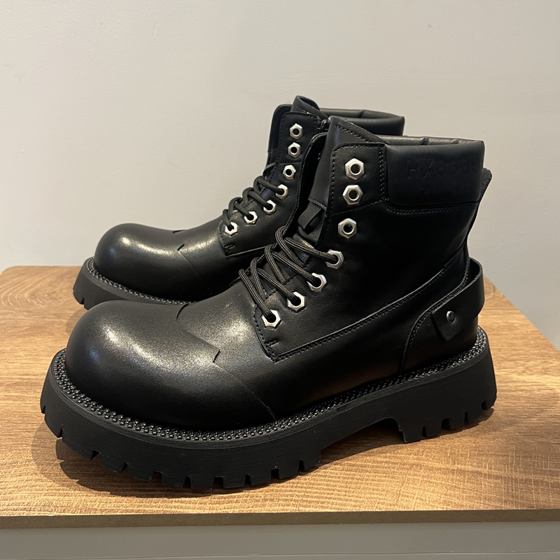 2025男士新款圆头增高高帮马丁靴男靴短靴时尚男士复古厚底增高