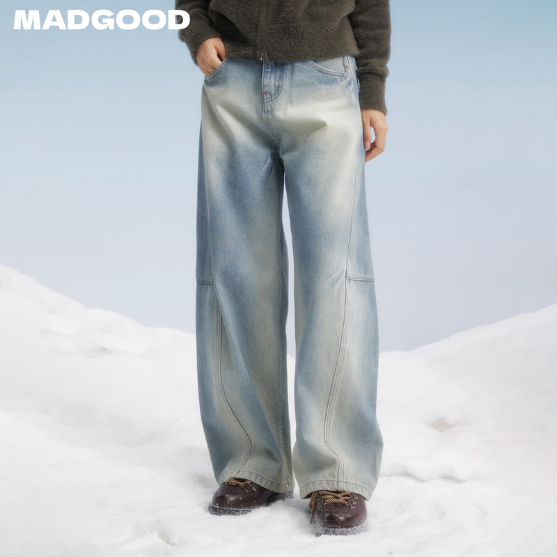 madgood马得工地日系百搭不规则马骝弯刀萝卜牛仔裤MDGDKZ14086