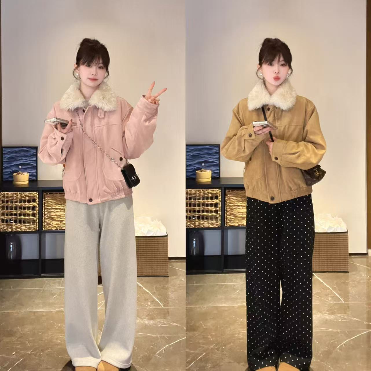 复古毛领90白鸭绒短外套女2025冬季新款夹克羽绒上衣