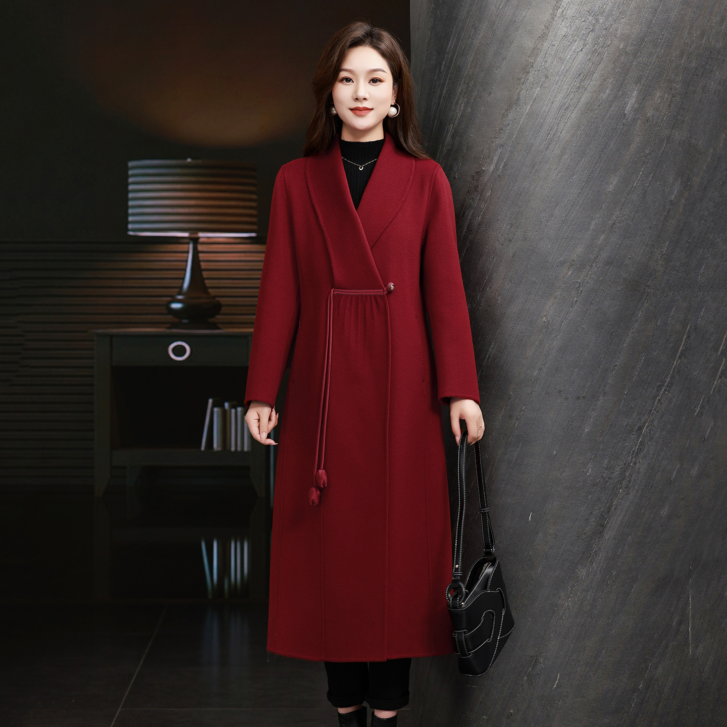 双面绒高端大衣过膝长款修身妈妈羊毛毛呢气质外套女2025新款秋冬