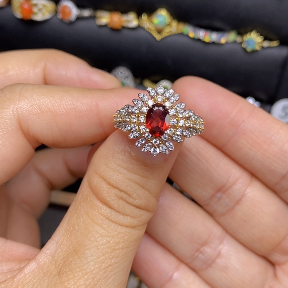 石榴石戒指银S925镶嵌