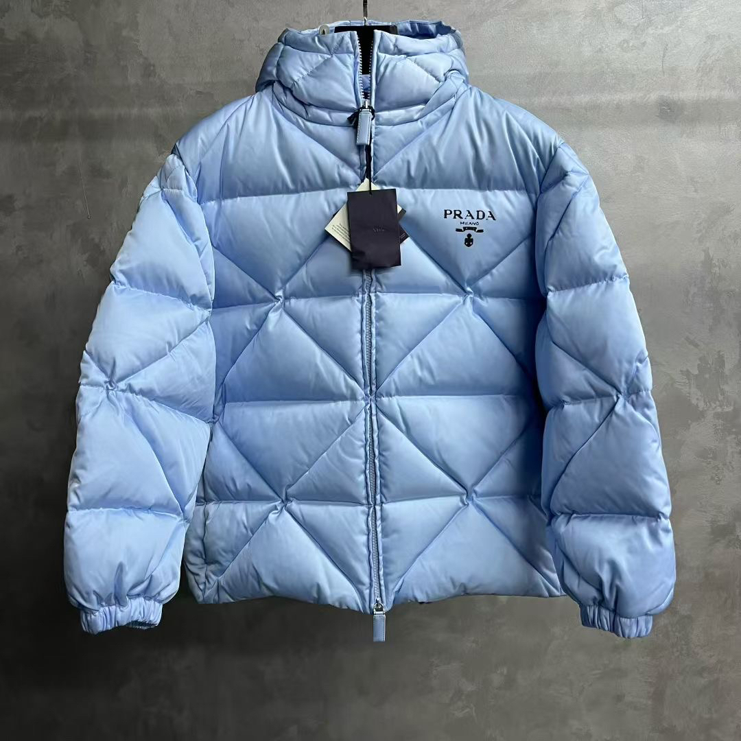 未使用 Prada/普拉达 蓝色超大尺寸拉链羽绒服/36/38