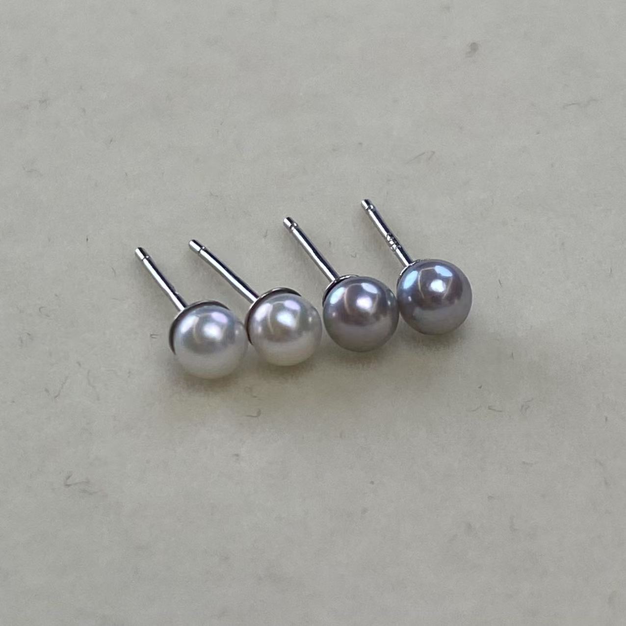 【诺米专属】海水akoya+真多麻珍珠耳钉4-5mm共两对 银925